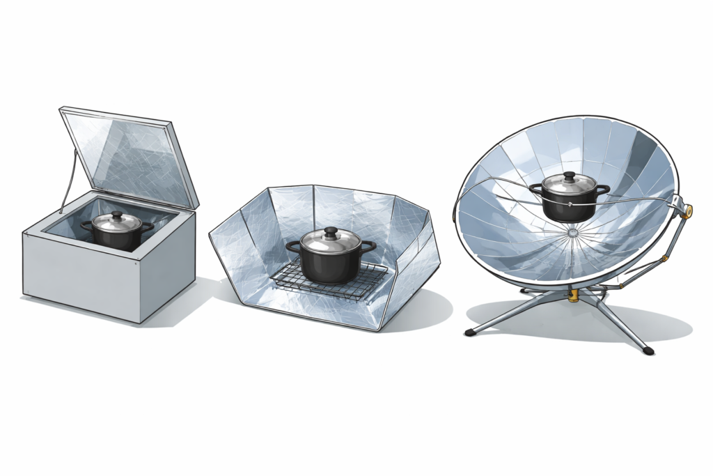 types of solar cookers box panel parabolic
