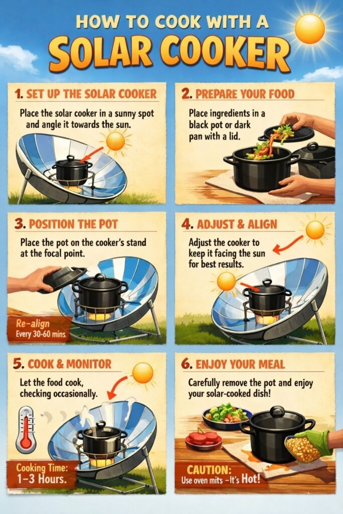 how to cook with a solar cooker step by step