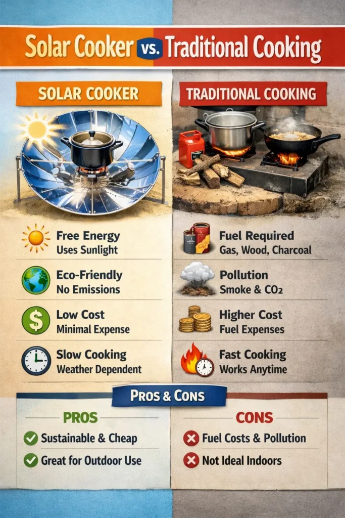 Solar cooker vs traditional cooking comparison chart