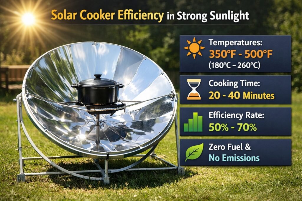 solar cooker efficiency under strong sunlight